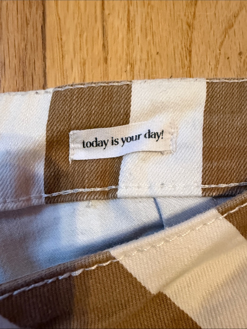 Woman’s Striped Bell-Bottom Pants in Brown and White - Picture 3 of 6